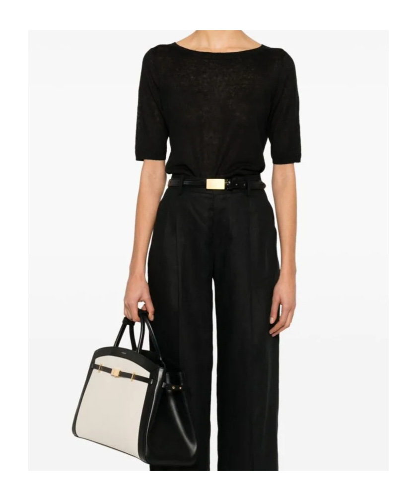 Majestic Filatures Black Linen Sweater In Black