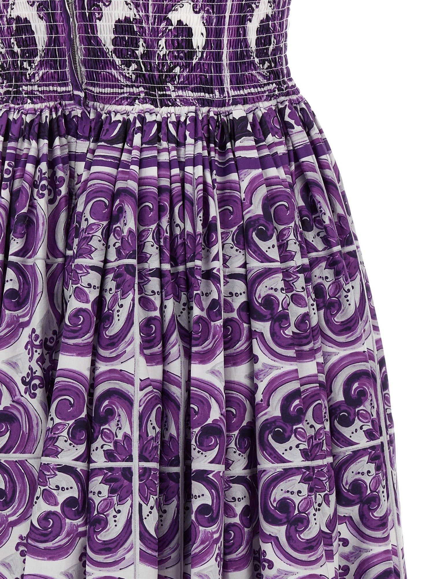 Dolce & Gabbana Smocked V-neck Maxi Dress With Tie Straps In Purple