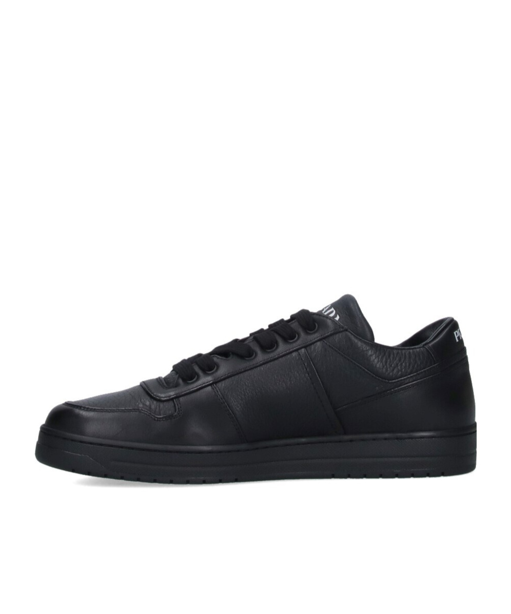 Prada Leather Sneakers With Embellished Inserts And Padded Ankle In Black