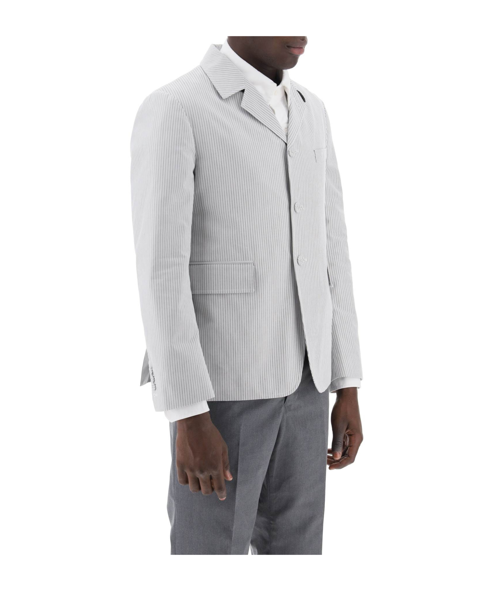 Thom Browne Striped Deconstructed Jacket In White