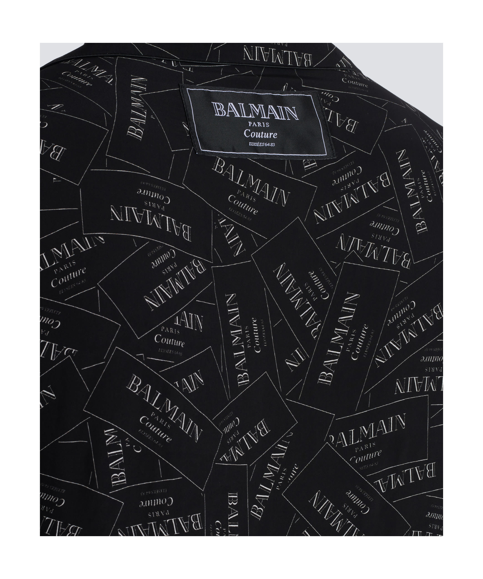 Balmain Black Shirt With Notched Collar And All-over Logo Print In Black