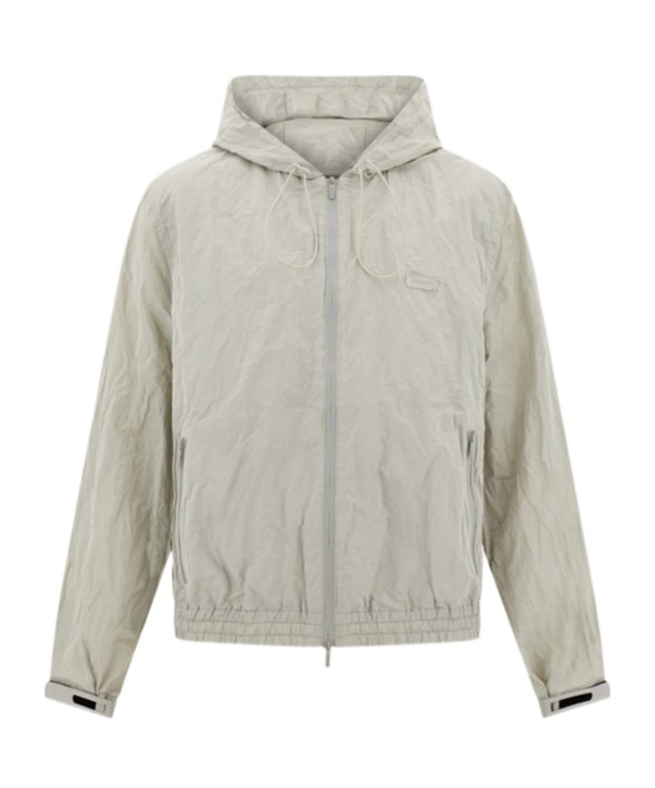 Ferragamo Zip-up Windbreaker Hooded Jacket In Gray