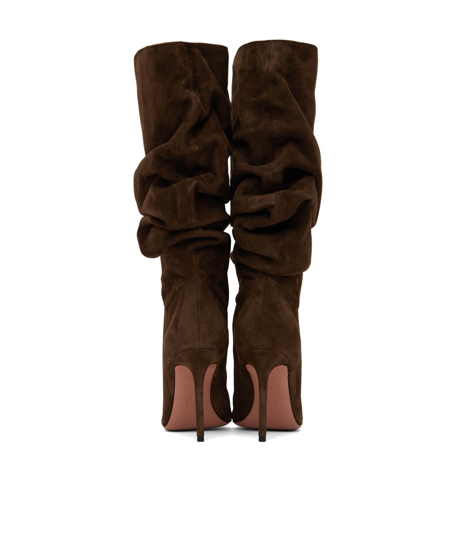 Shop Amina Muaddi Jahleel Pleated Boots In Brown