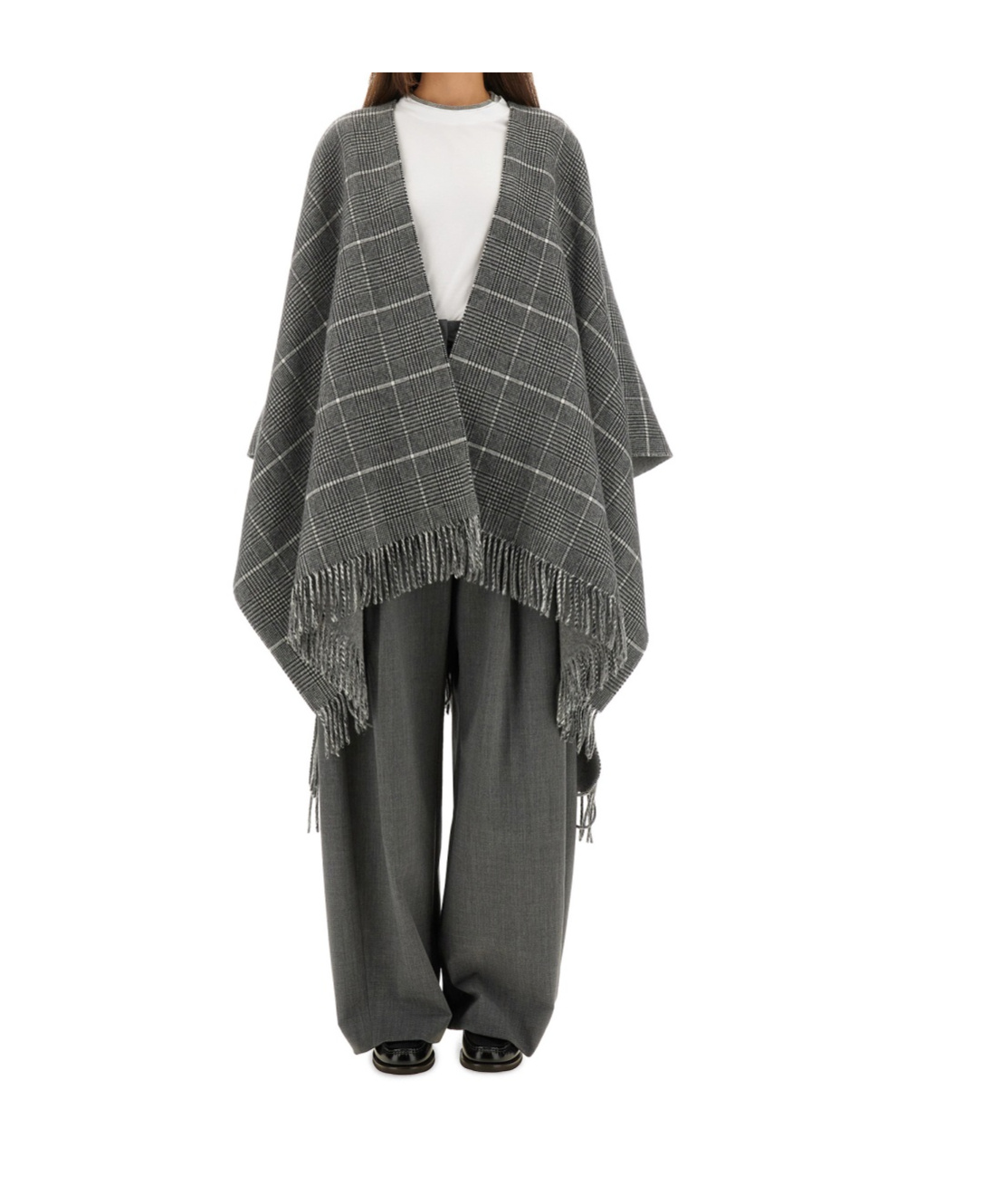 Brunello Cucinelli Reversible Fringed Poncho In Black