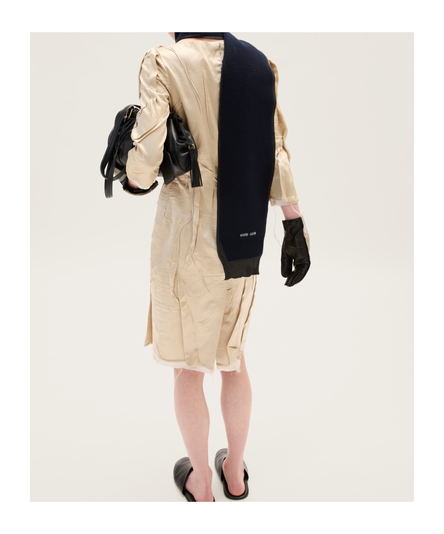 Miu Miu Satin Silk Knee-length Dress In Nude