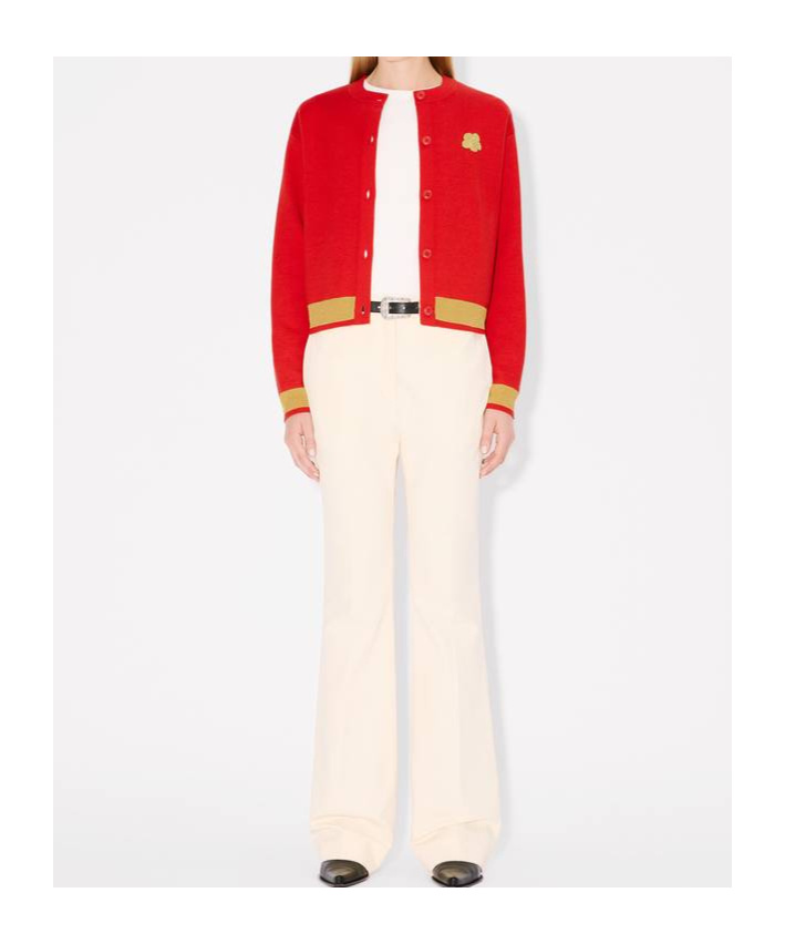 Kenzo Round-collar And Long-sleeved Cardigan In Red