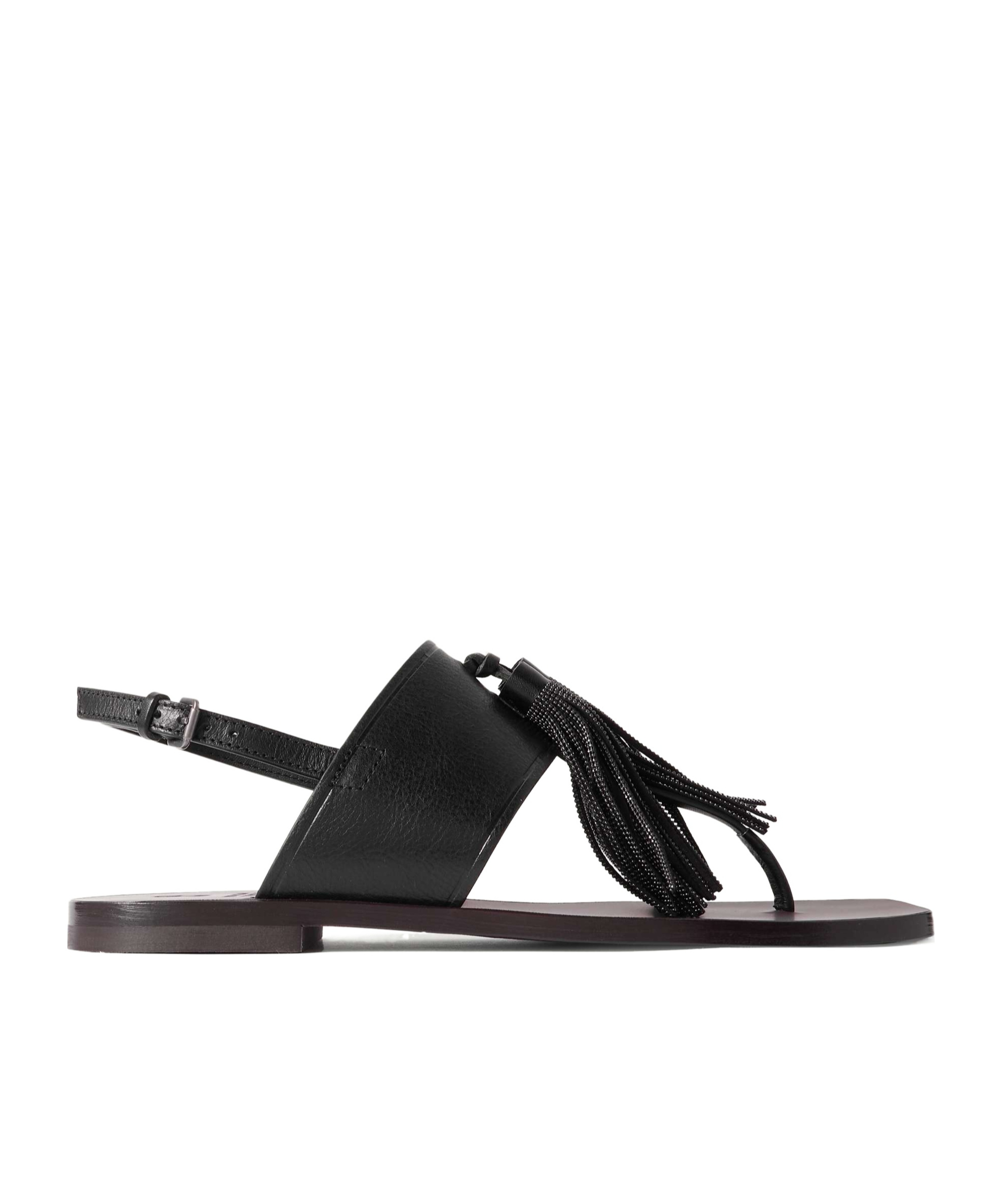 Brunello Cucinelli Square Toe Flat Sandals In Black