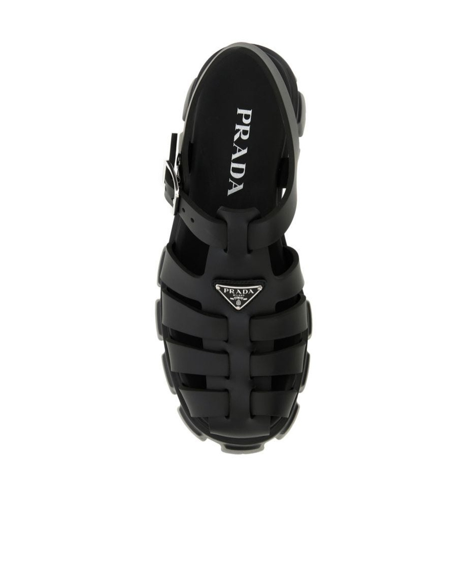Shop Prada Logo Platform Sandals In Black