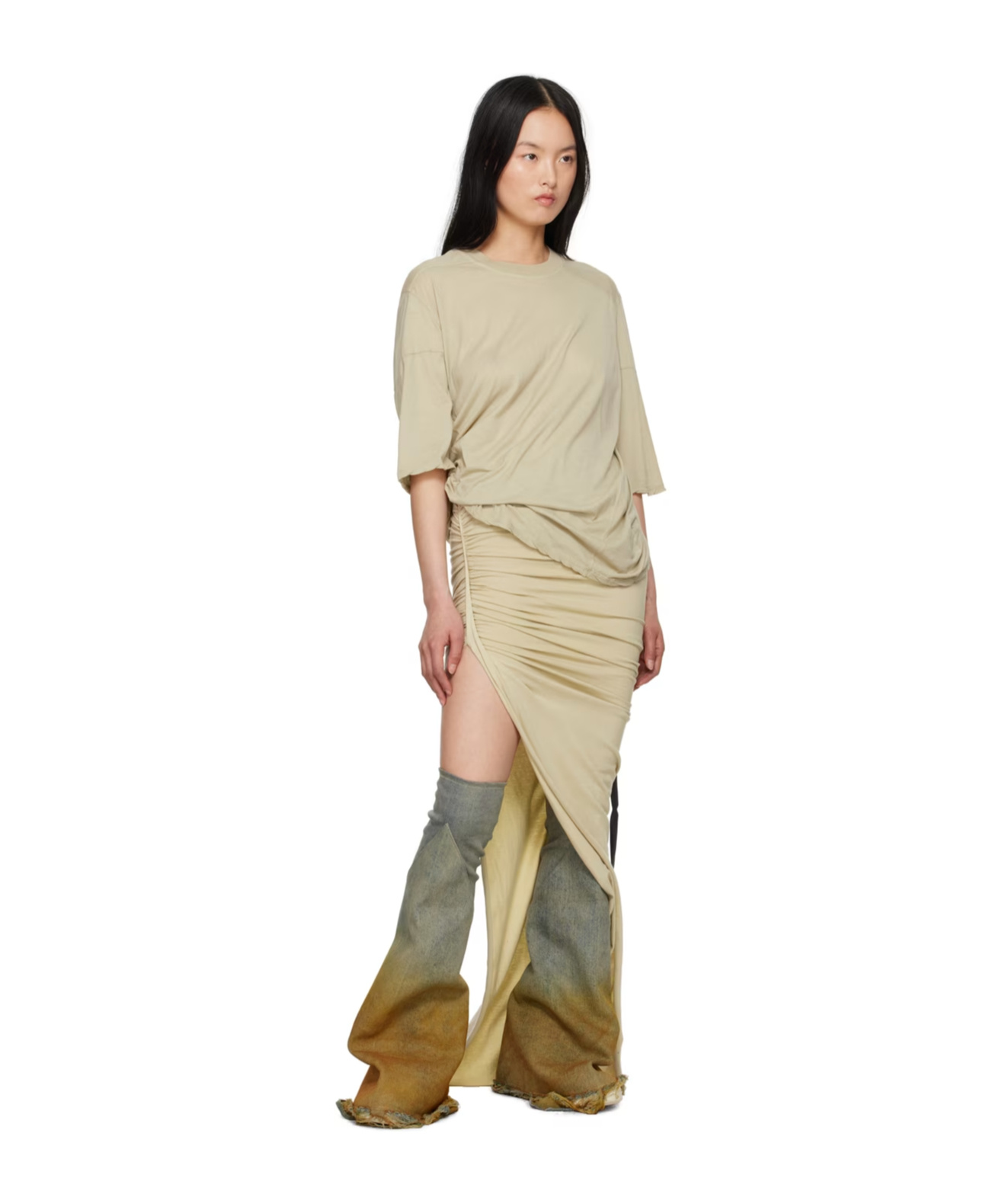 Rick Owens Drkshdw Rib T-shirt With Round Neck In Gray