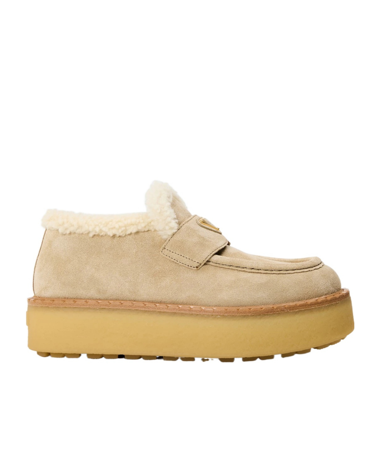 Prada Womens High Platform Suede Loafers In Nude