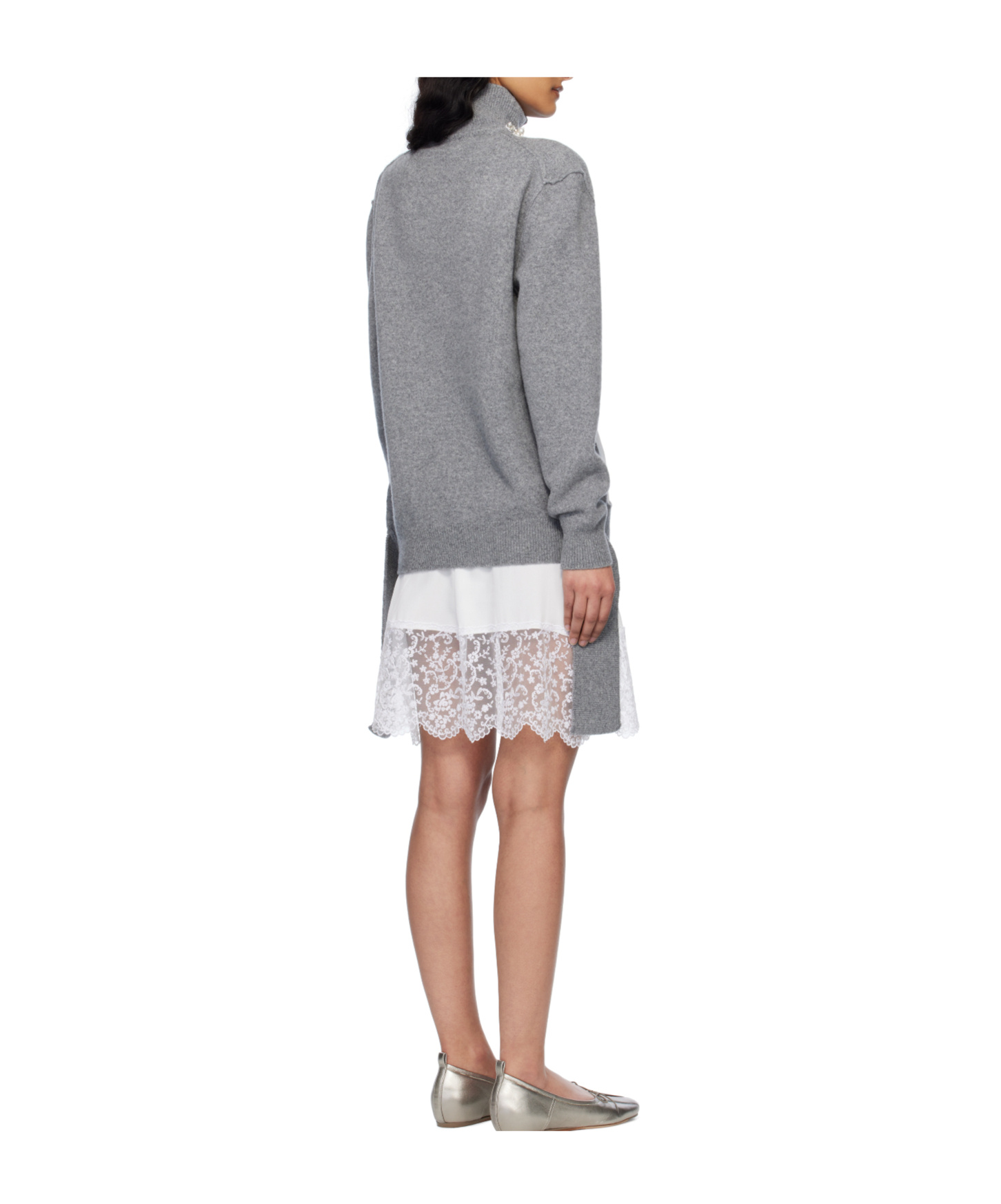 Simone Rocha Embellished Window Zip-up Cardigan In Gray