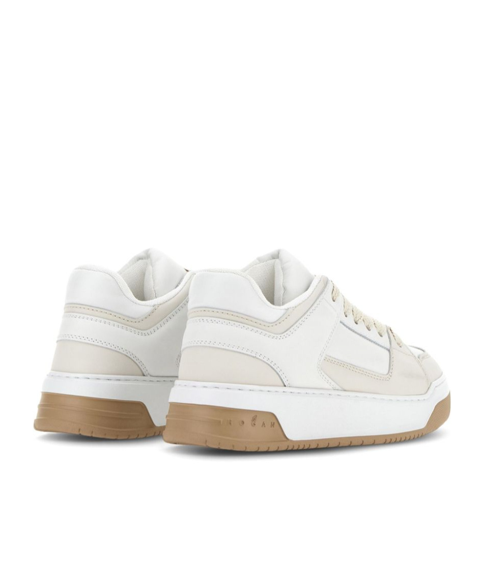 Hogan White Calf Leather Panelled Sneakers In White