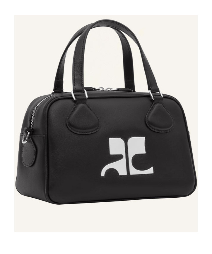 Courrèges Rectangular Black Cowhide Leather Shoulder Bag With Contrasting Logo In Black