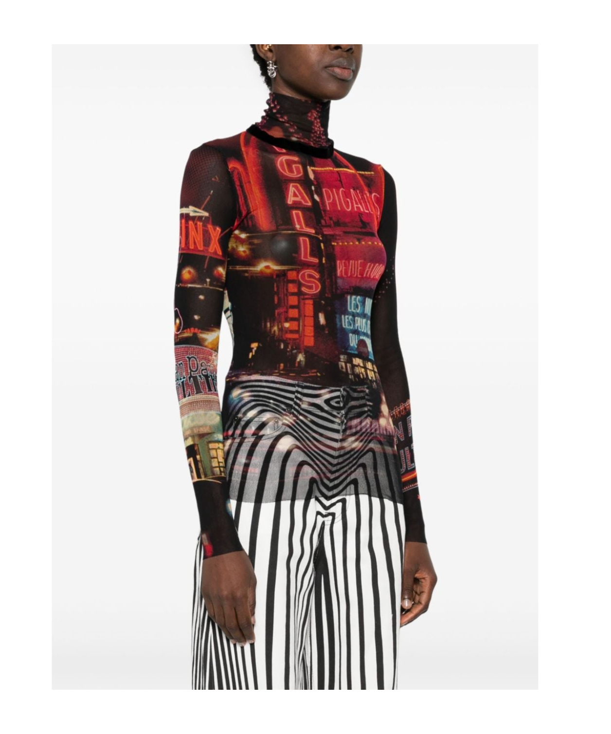 Jean Paul Gaultier Pigalle-print Mesh T-shirt In Black