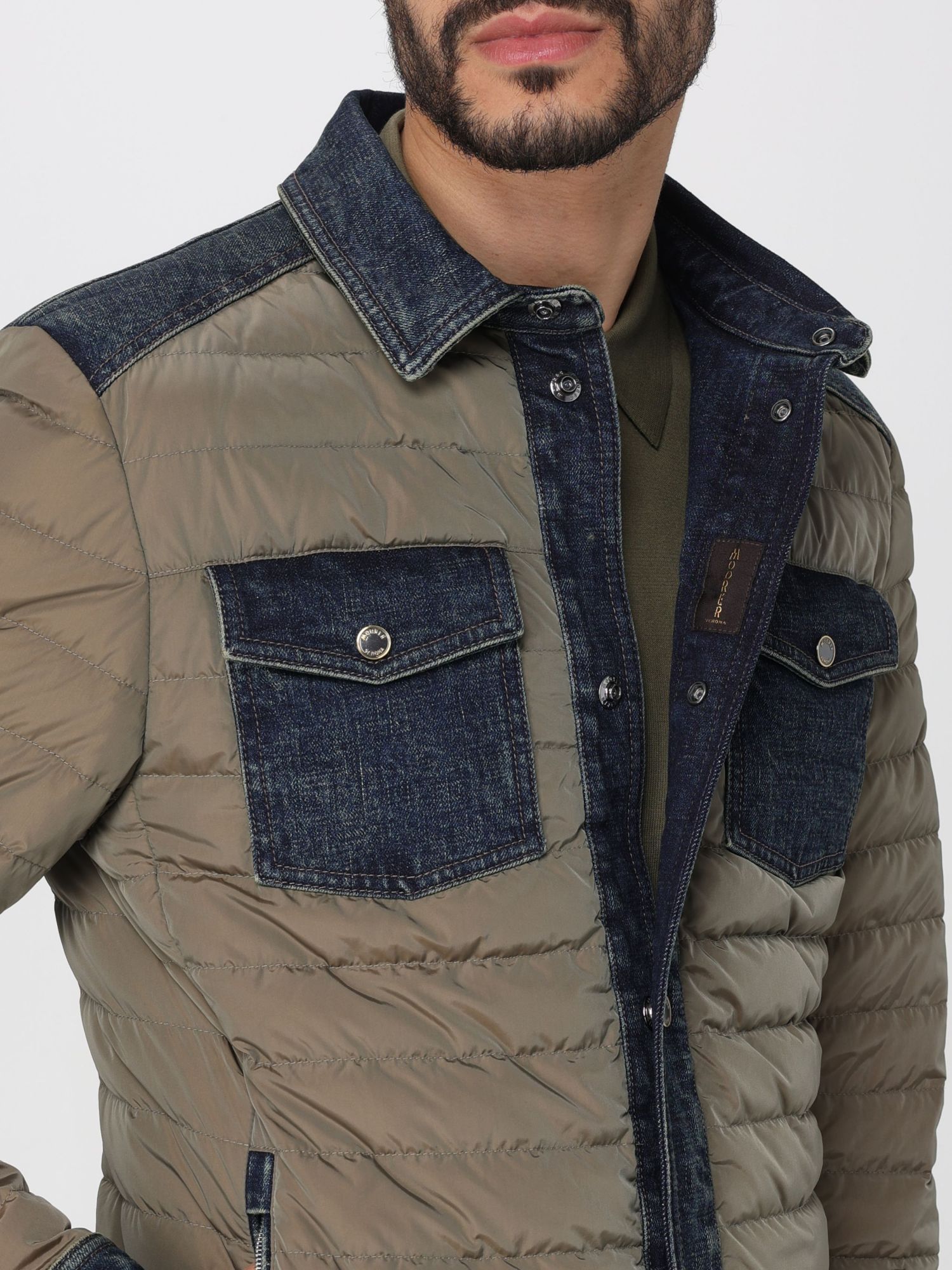 Moorer Jacket Nylon Denim Inserts In Brown