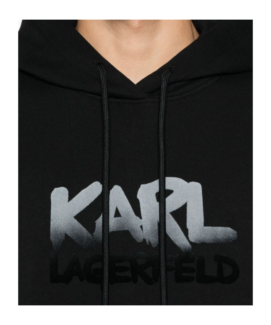 Karl Lagerfeld Logo Hoodie Drawstring Hood In Black