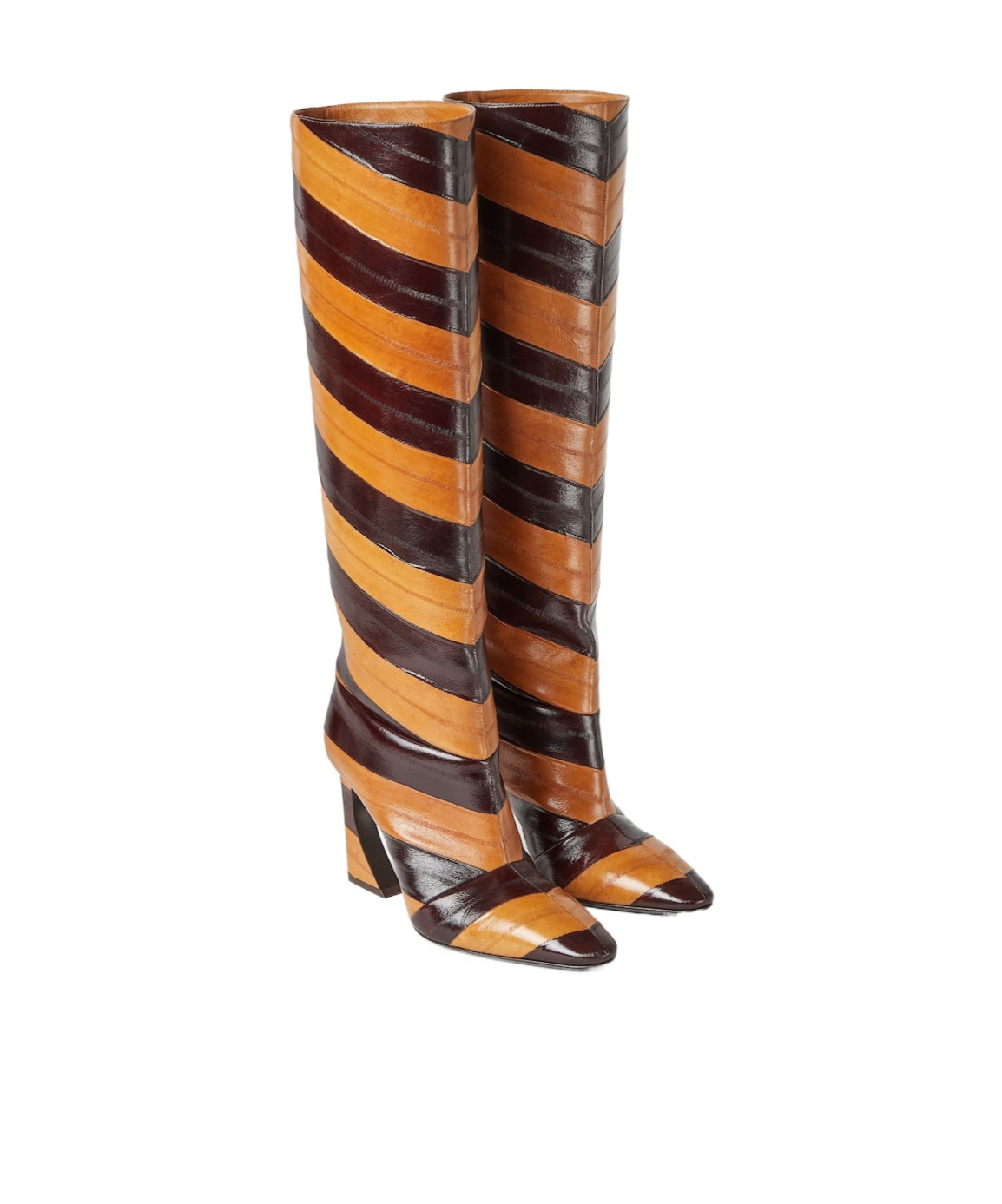 Fendi Two-tone Inlaid Hagfish Leather Boots In Brown
