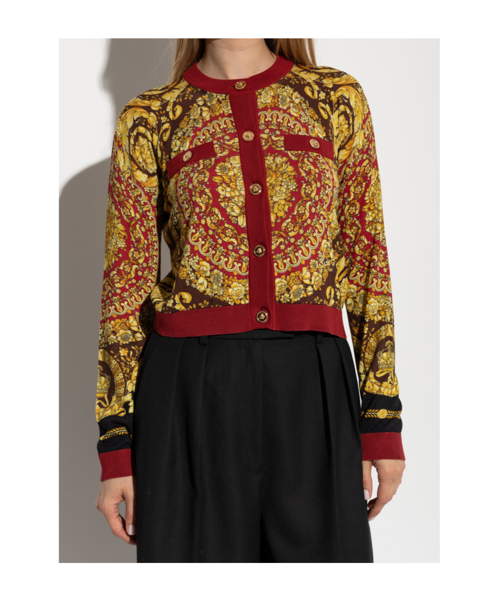 Versace Baroque Silk Knit Cardigan In Multi