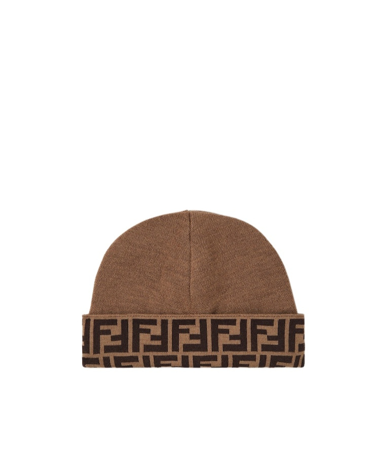Fendi Kids' Caramel Wool Junior Hat With Logo In Brown