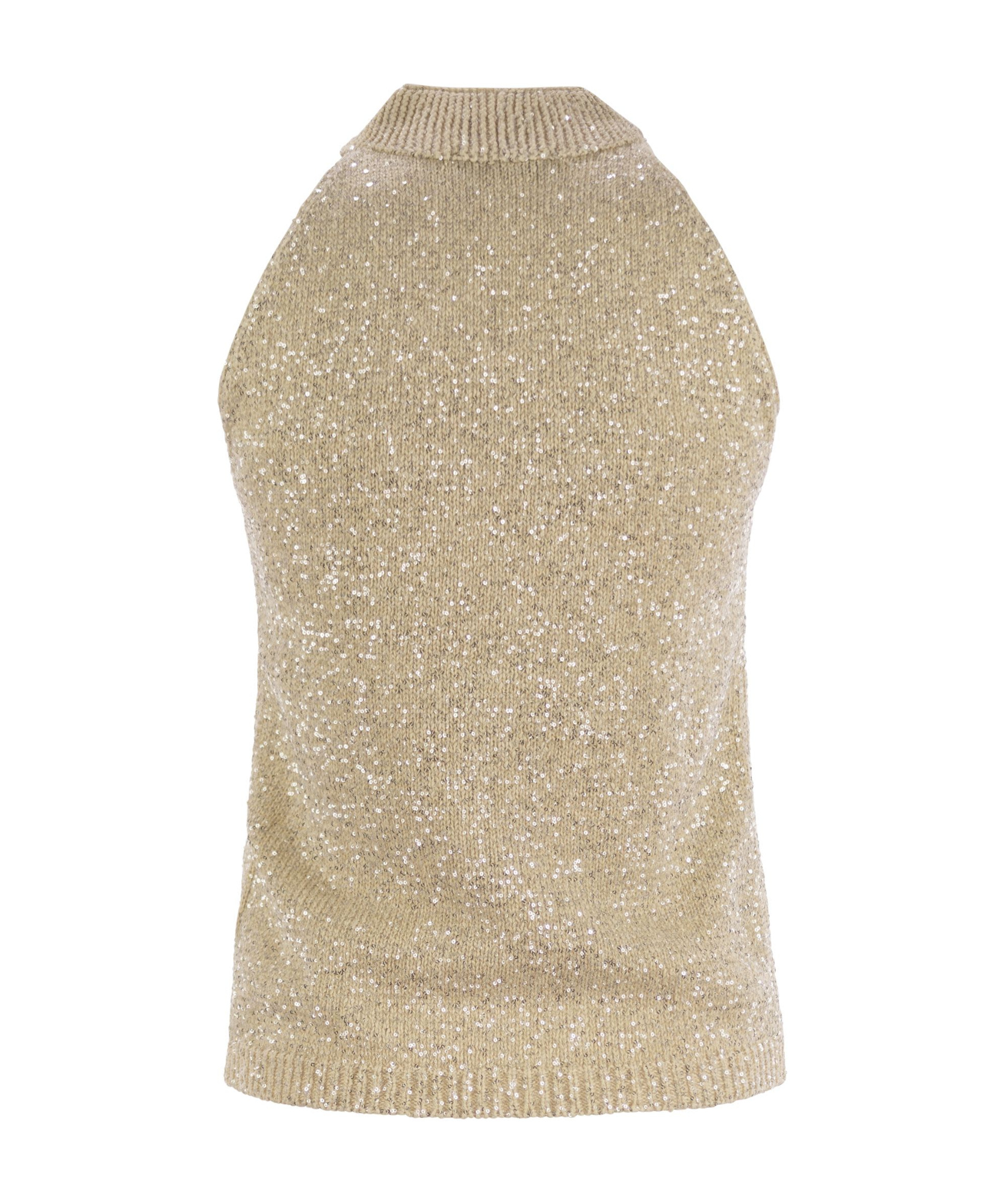 Fabiana Filippi Cotton Knit Tank Top With Sequins In Nude