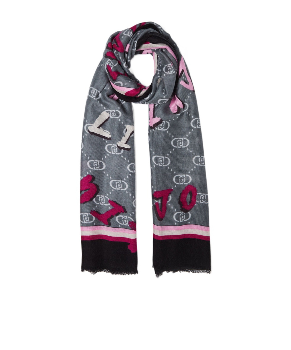 Liu •jo Printed Wool Scarf In Gray