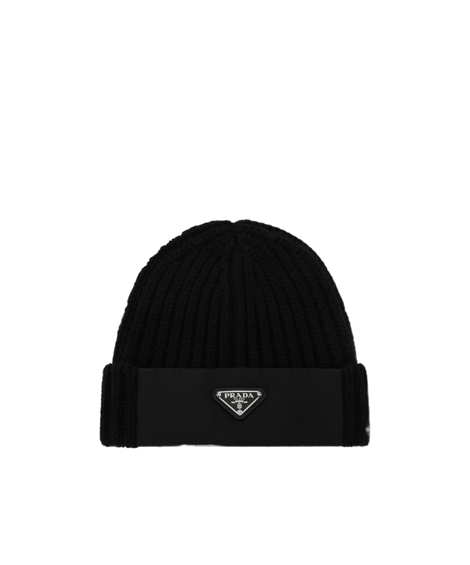 Prada Wool And Re-nylon Hat With Triangle Logo In Black