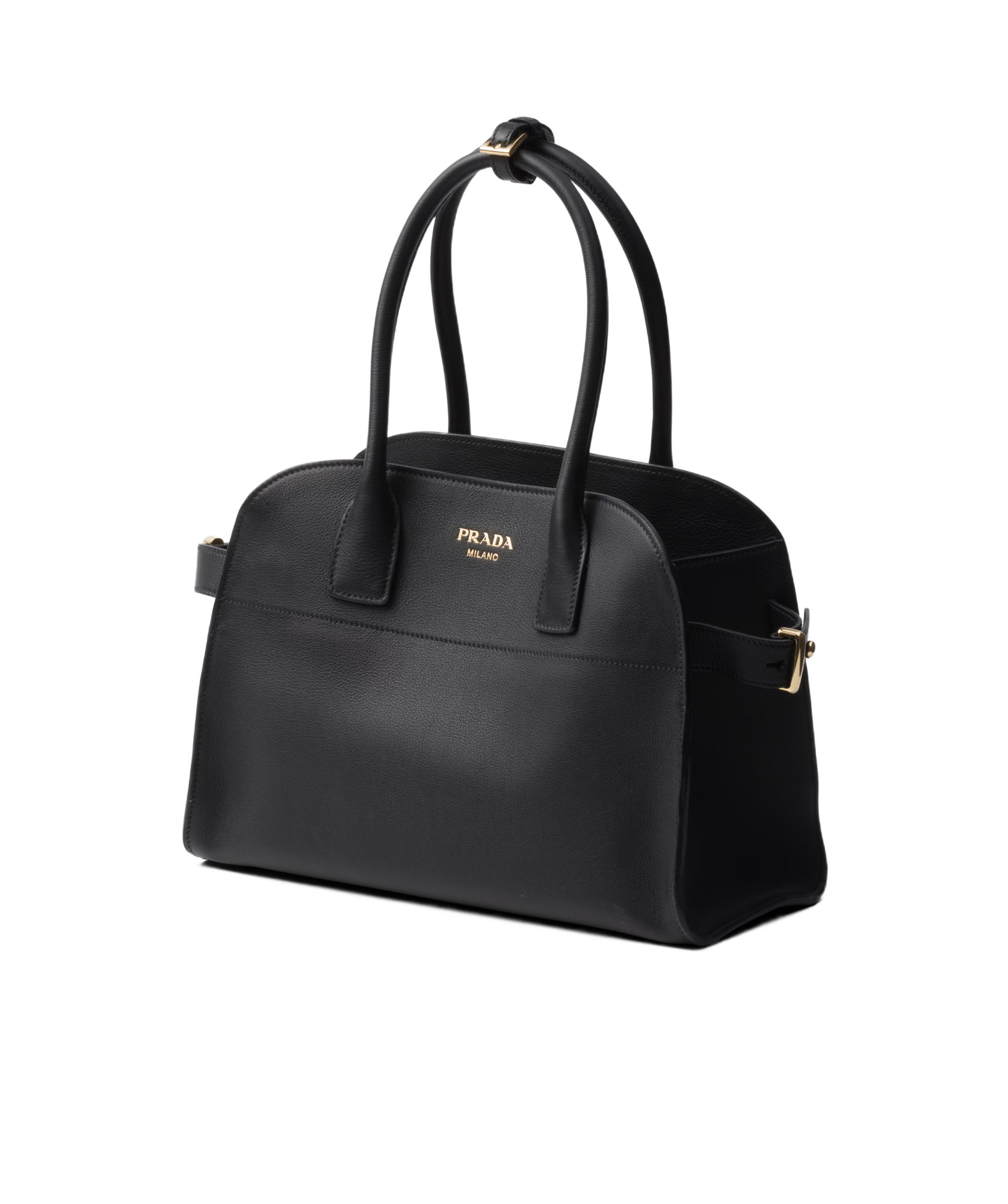 Prada Soft Grain Leather Shoulder Bag In Black