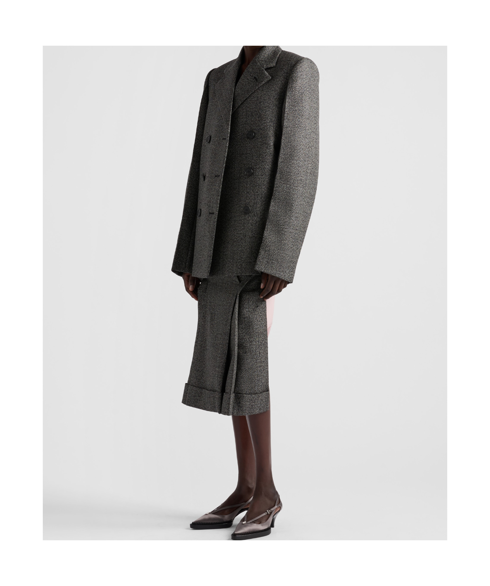 Shop Prada Mouliné Wool Midi-skirt In Black