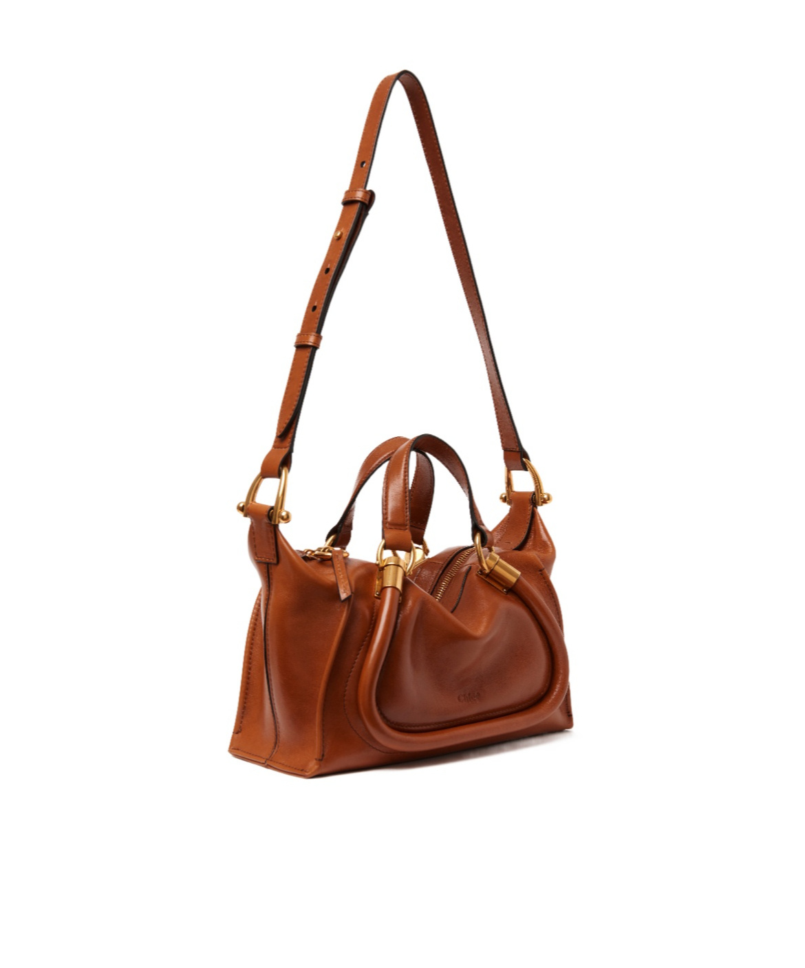 Chloé Small Paraty 24 Top Handle Bag In Shiny Leather In Brown