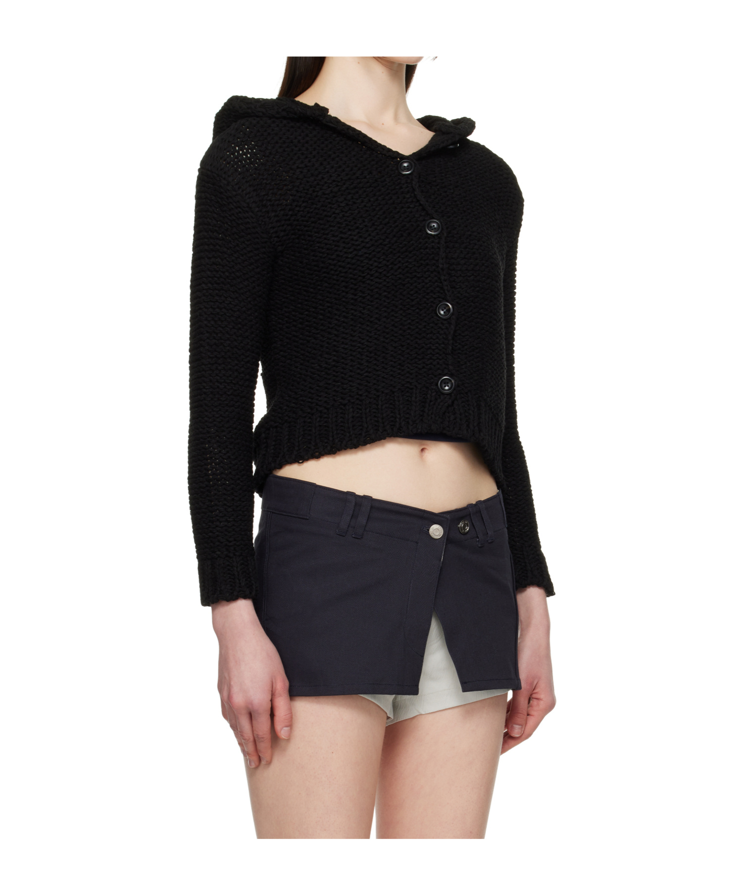 Open Yy Hooded Thick Cardigan In Black