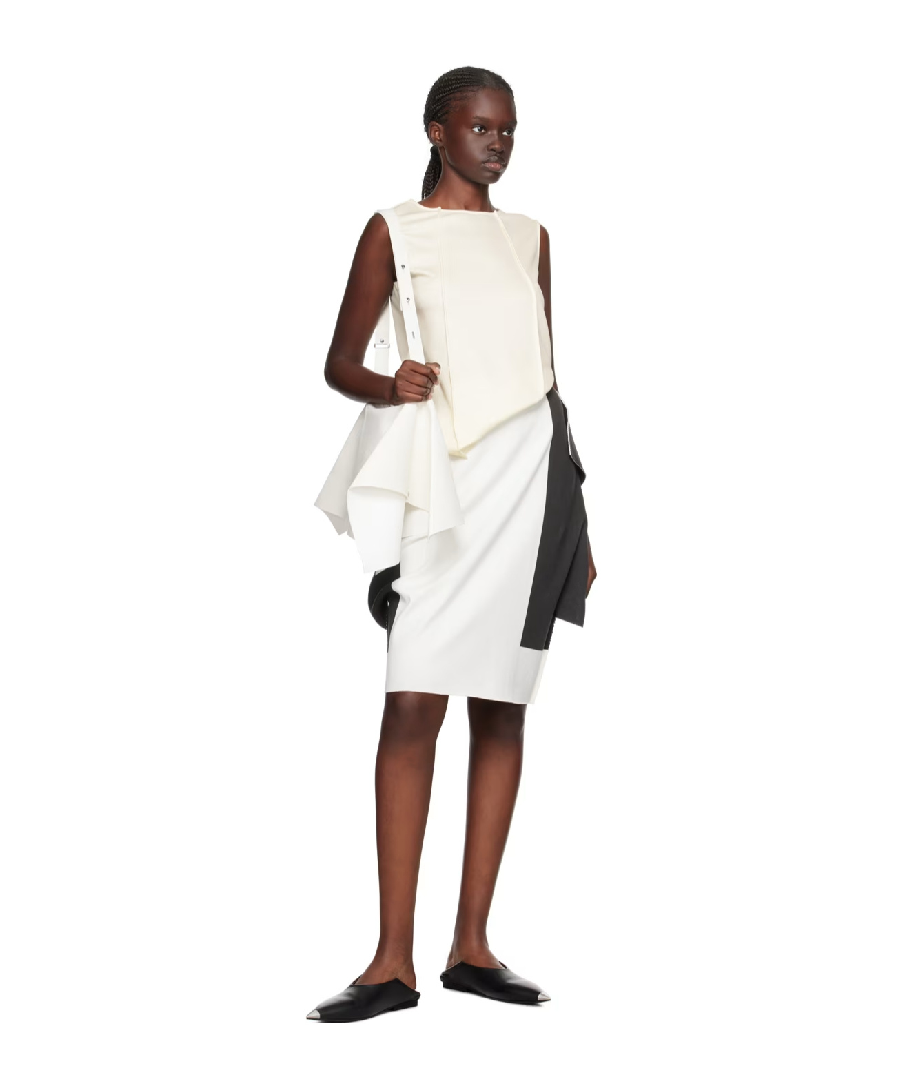 Issey Miyake Rectilinear Medium Length Skirt In White