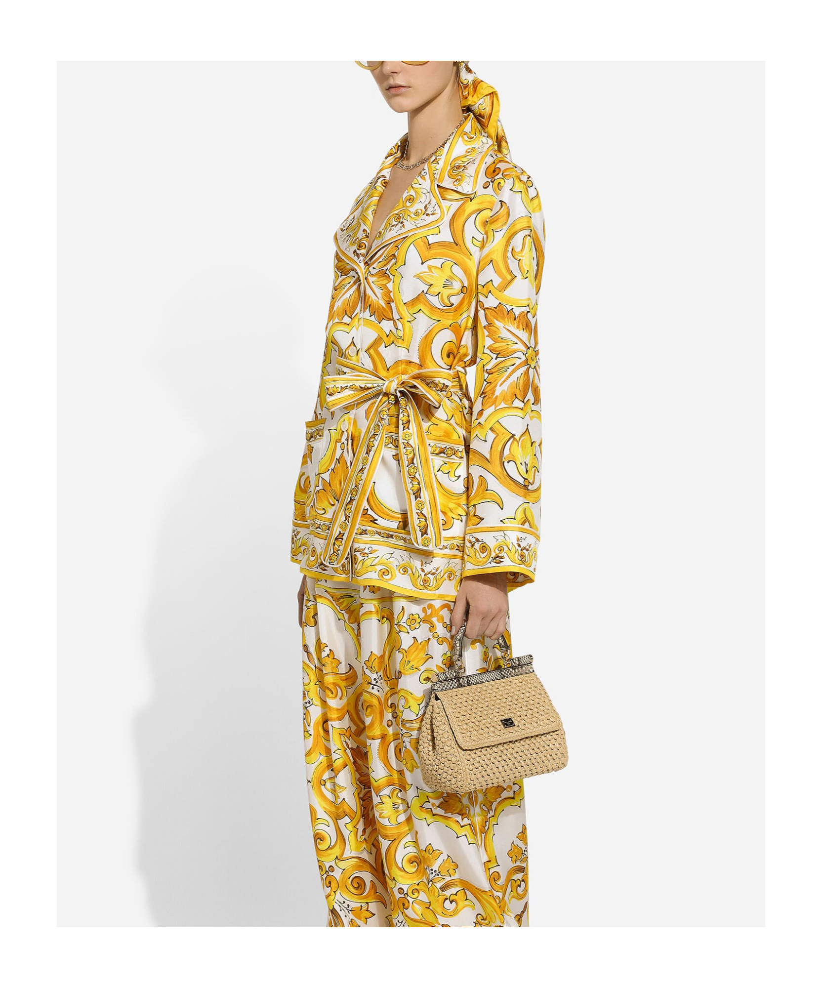 Dolce & Gabbana Silk Majolica Print Pyjama Shirt In Yellow