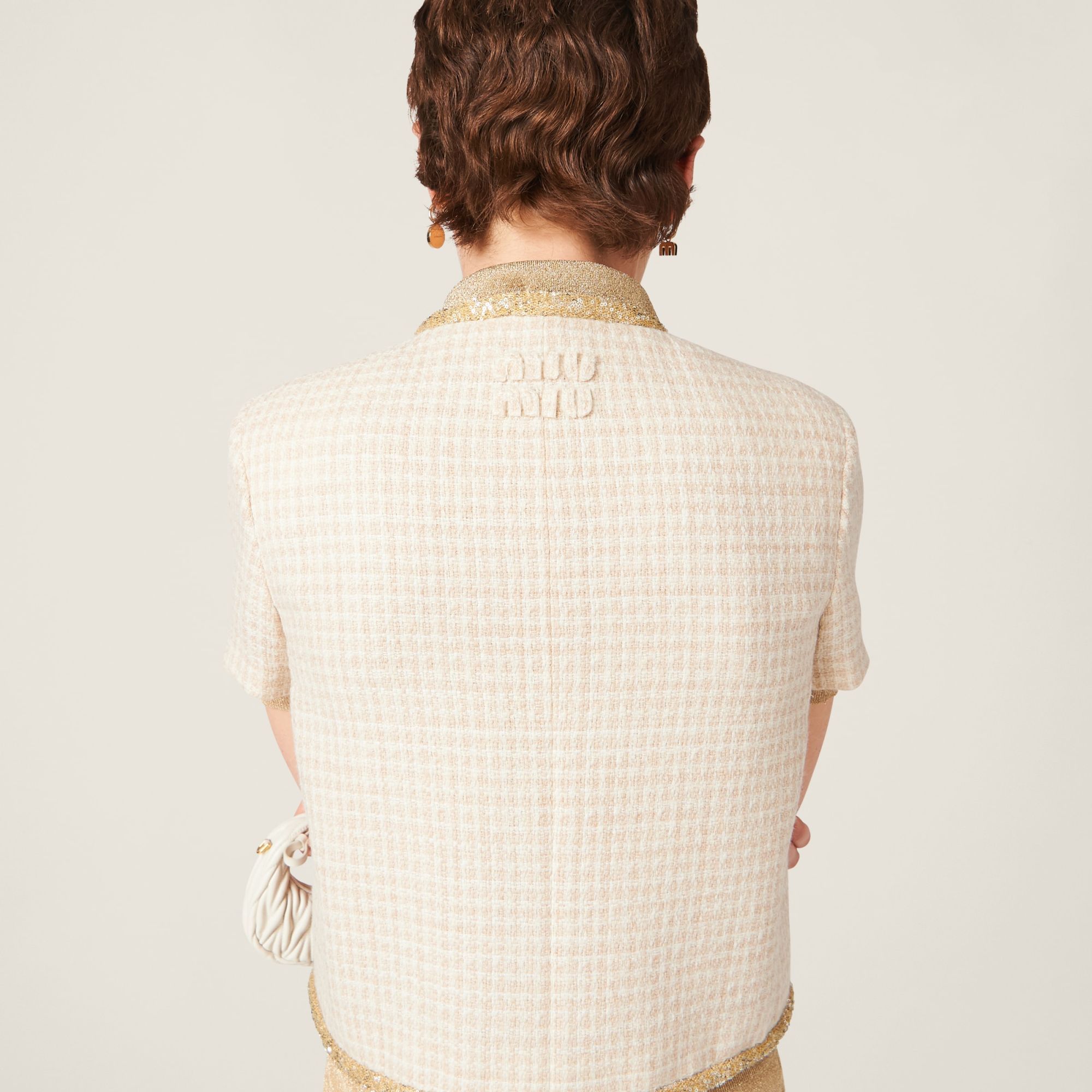 Miu Miu Check-pattern Tweed Jacket In Nude