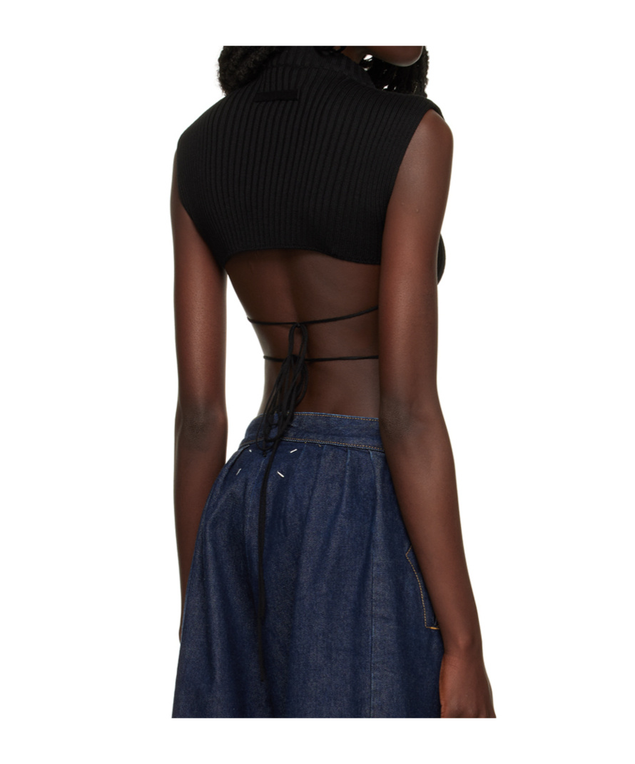 Jean Paul Gaultier Black Tied Crop Tank Top In Black