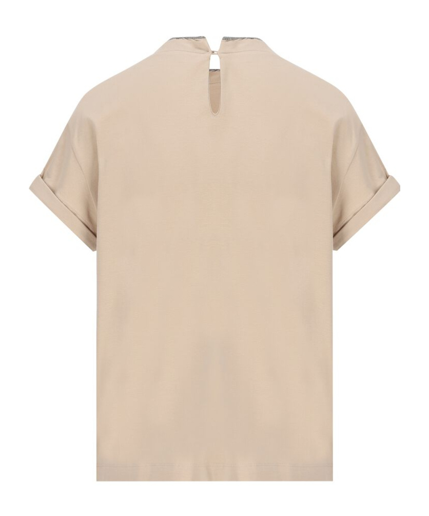 Brunello Cucinelli Constrast-trim Fitted T-shirt In Nude