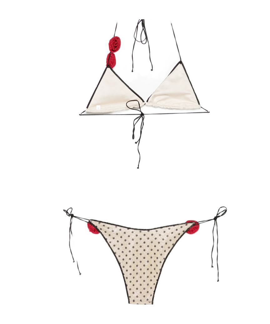 Oseree Polka-dot Floral Bikini In White