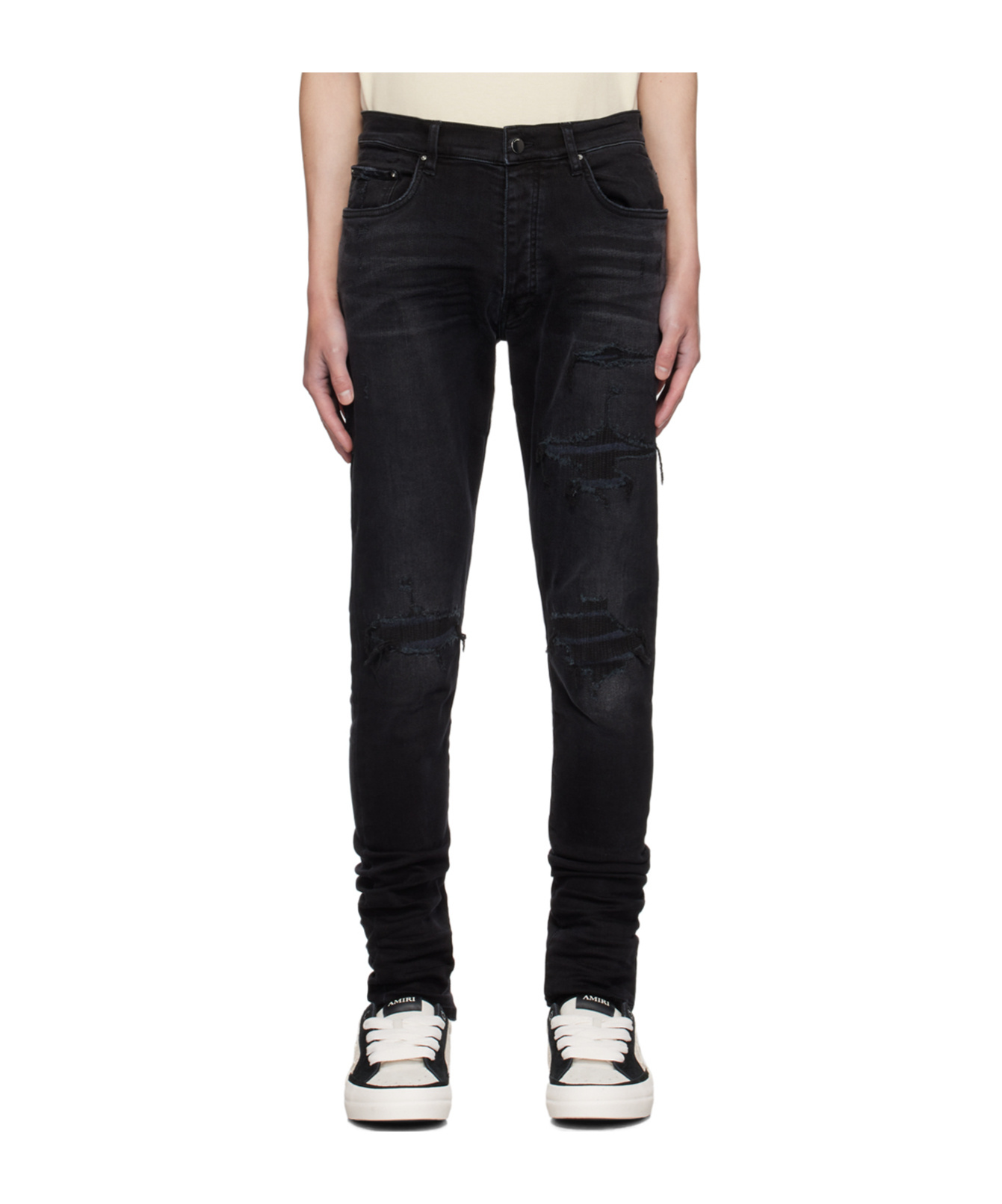 Amiri Black Ma Varsity Repair Jeans In Black