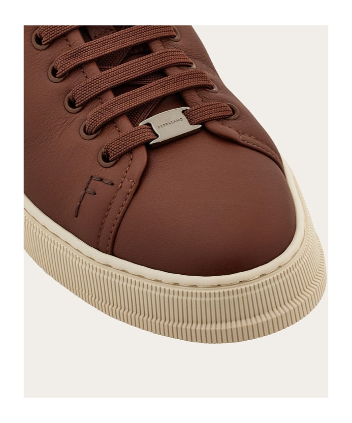 Ferragamo Calf Leather Low-top Sneakers In Brown