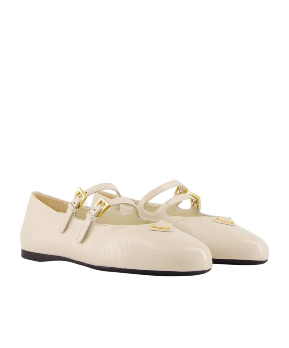 Prada Double Strap Ballet Flats Flat Shoes White In White