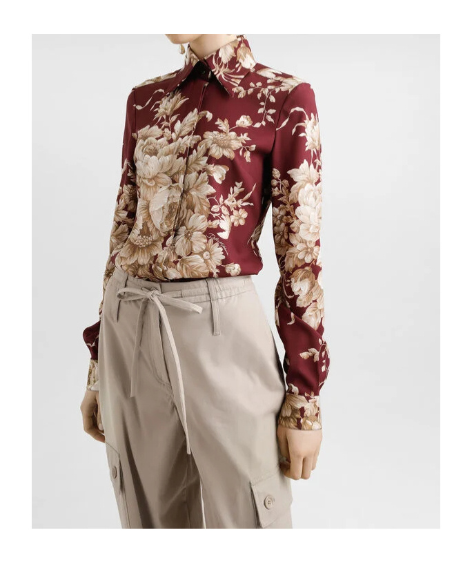 Dolce & Gabbana Rose-print Charmeuse Shirt In Red