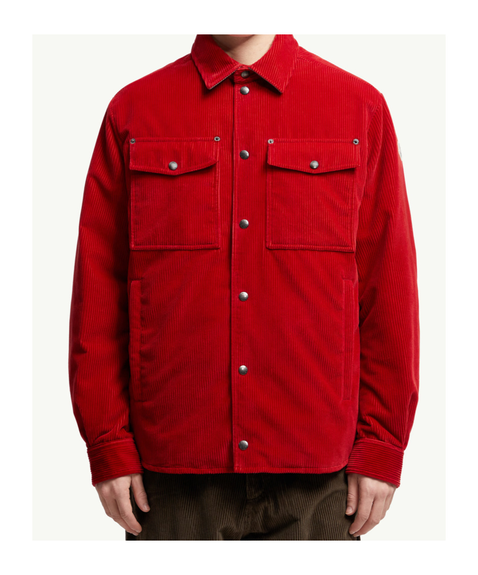 Moncler Ambroisie Corduroy Down Shirt Jacket In Red