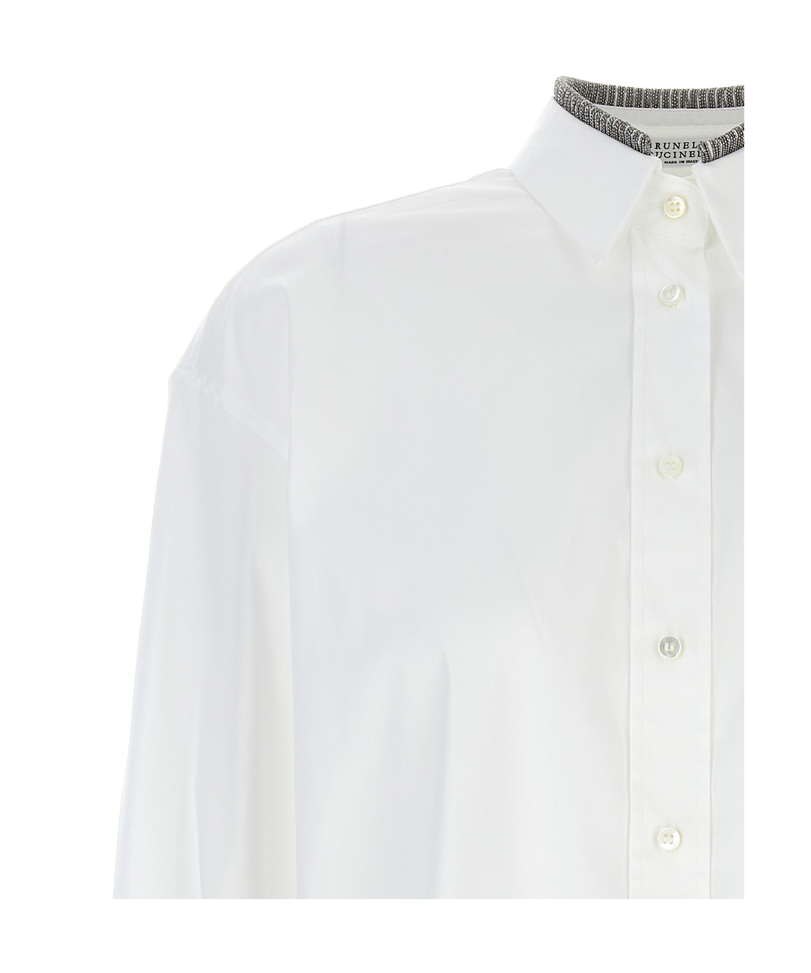 Brunello Cucinelli Neck Shirt With Sleeves And Pleated Back In White