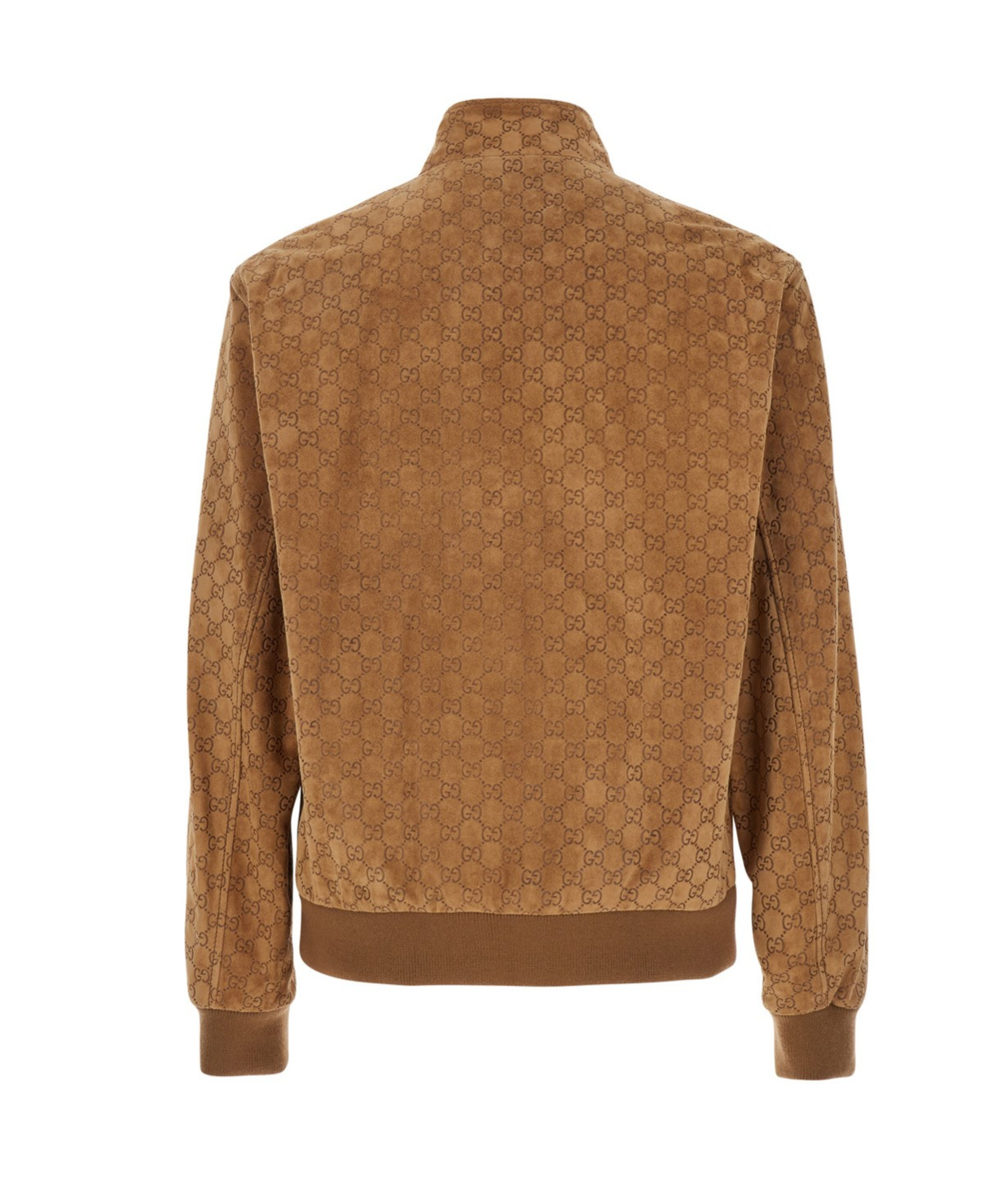 Gucci Brown Jacket With All-over Embossed Gg Motif And Collar With Buttons In Suede Man In Brown