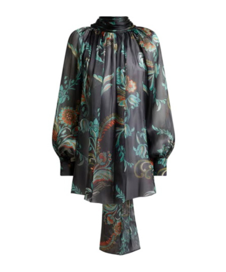 Etro Daffodil-motif High-neck Blouse In Green