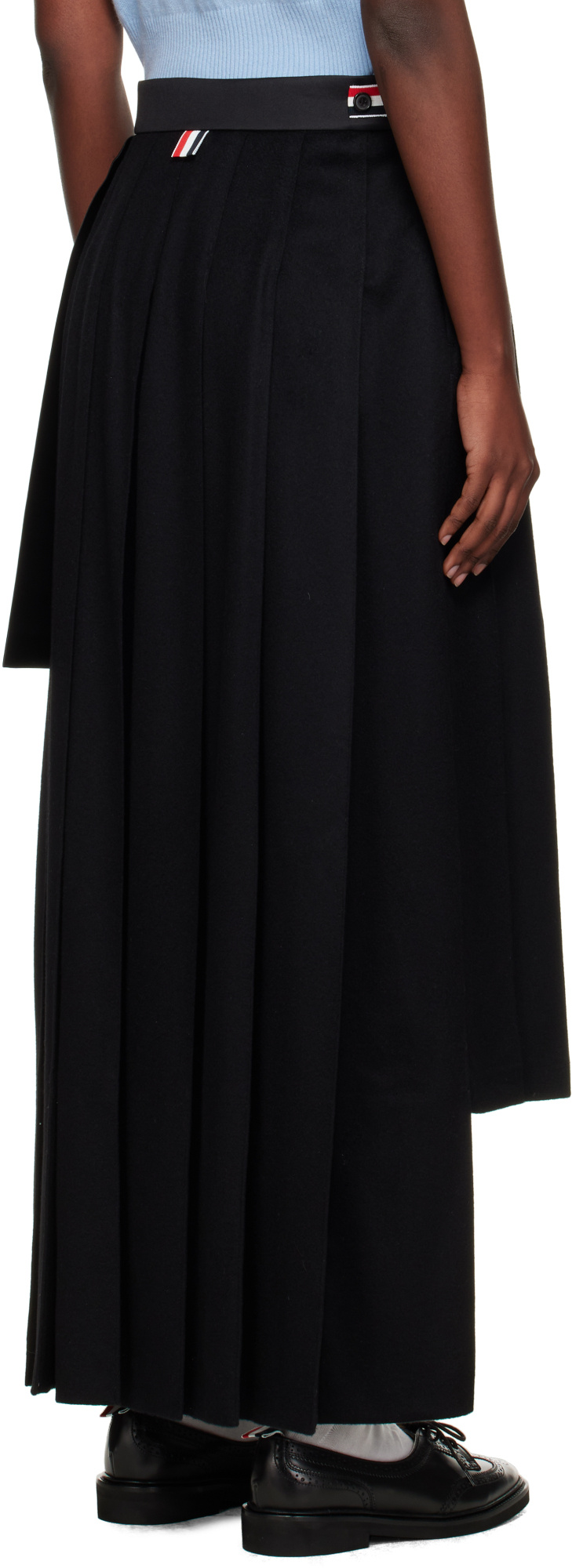 Thom Browne Pleated Asymmetric Mixed Media Wrap Skirt In Black