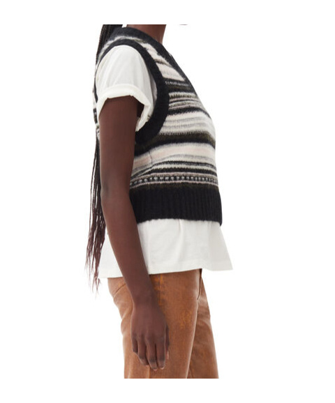 Shop Ganni Striped Knit Vest In Black