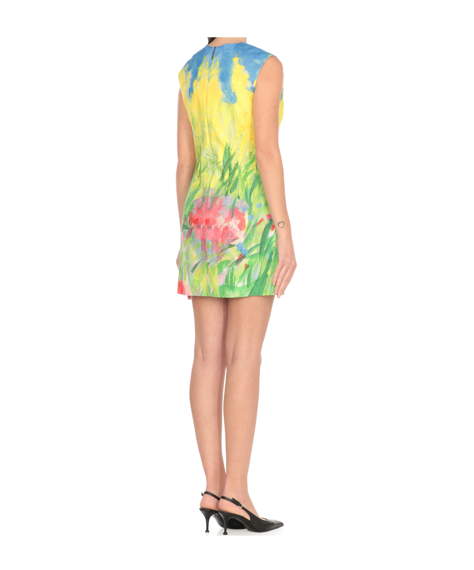 Msgm Yellow Cotton Dress In Green