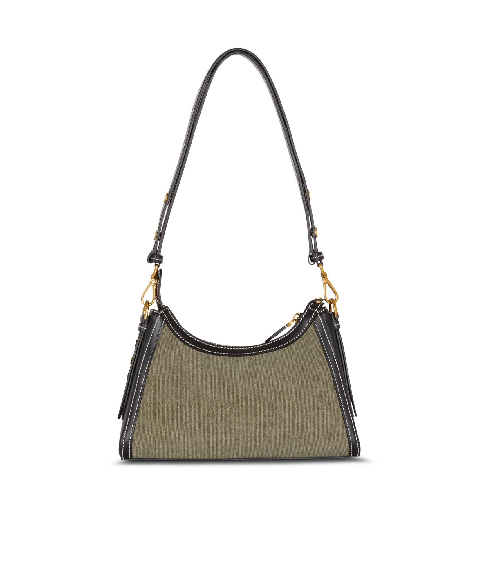 BALMAIN B-BUZZ HOBO BAG IN LEATHER AND CANVAS