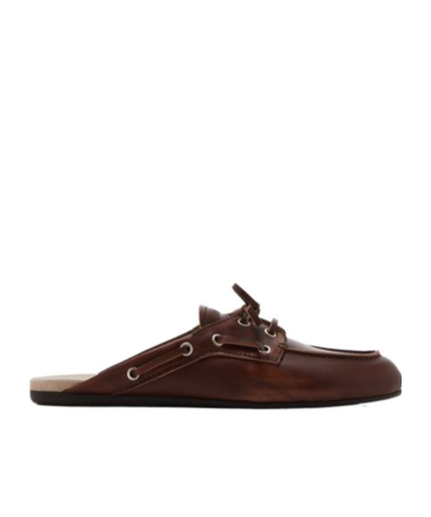 Miu Miu Leather Boat Shoe Mules