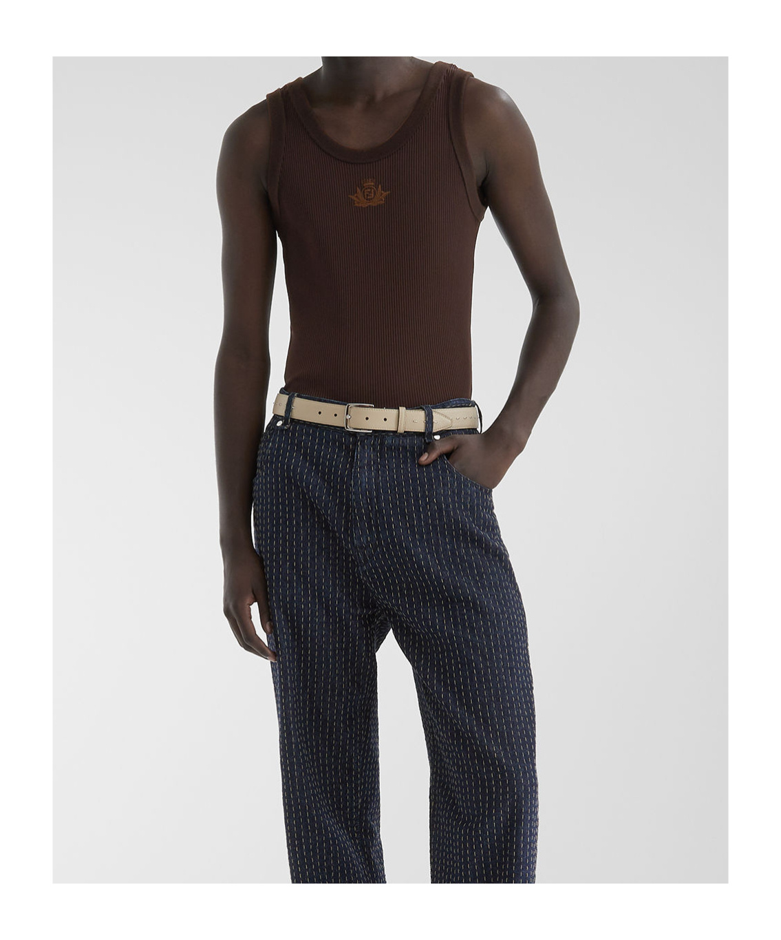 Fendi Stretch Ribbed Nylon Tank Top In Brown